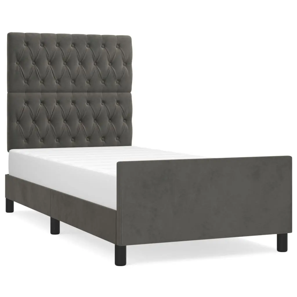 King Single Bed Frame Grey Velvet 107x203cm