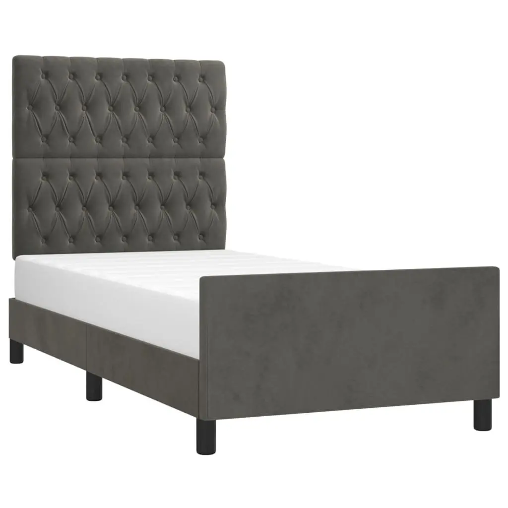 King Single Bed Frame Grey Velvet 107x203cm