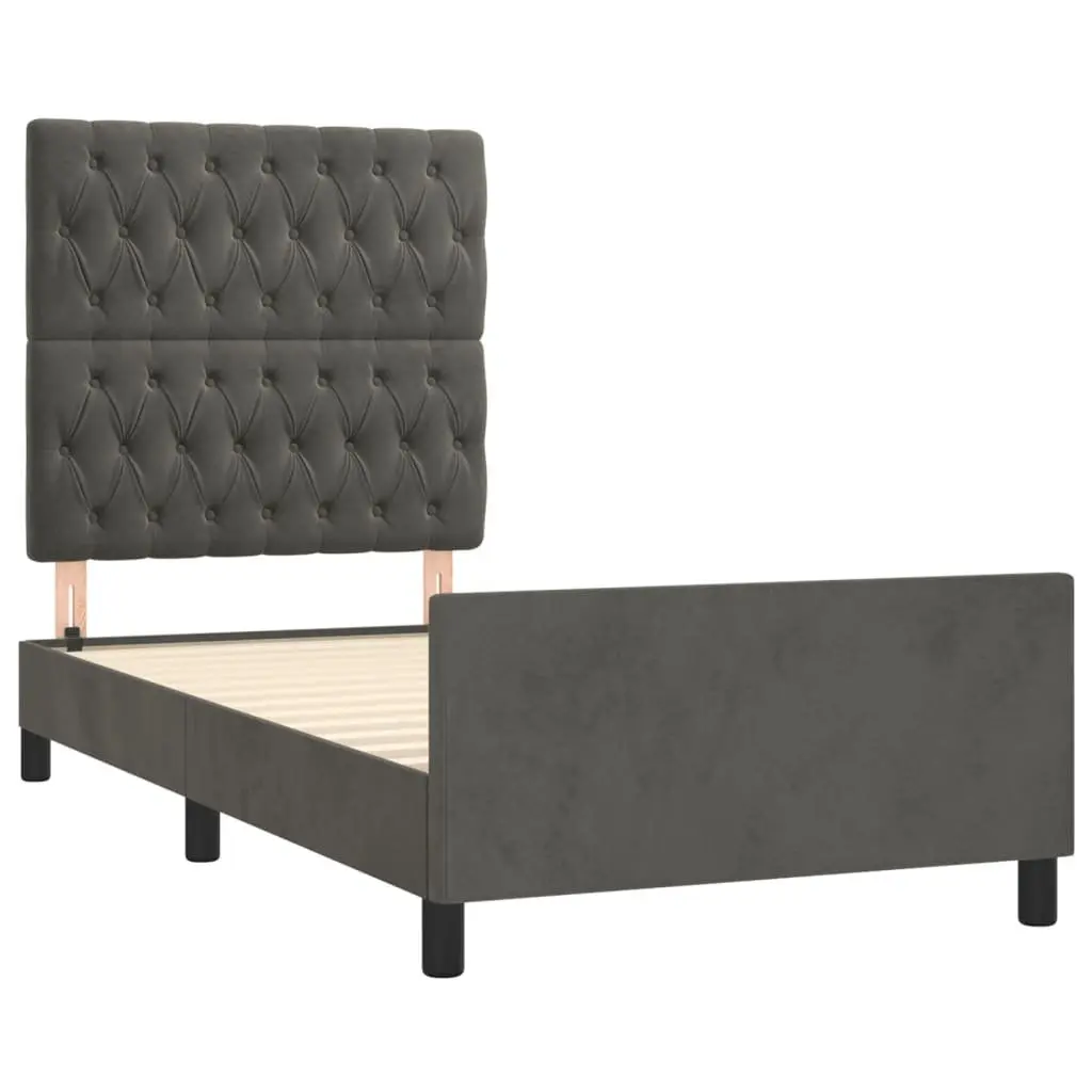 King Single Bed Frame Grey Velvet 107x203cm