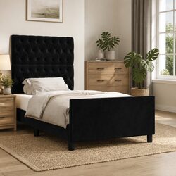 Elegant King Single Bed Frame with Velvet Headboard