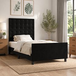 King Single Bed Frame with Black Velvet Headboard