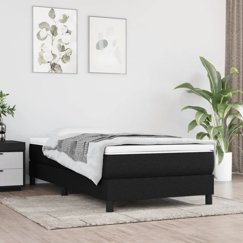 Box Spring Bed Black Fabric King Single 106x203 cm Pocket Spring Mattress