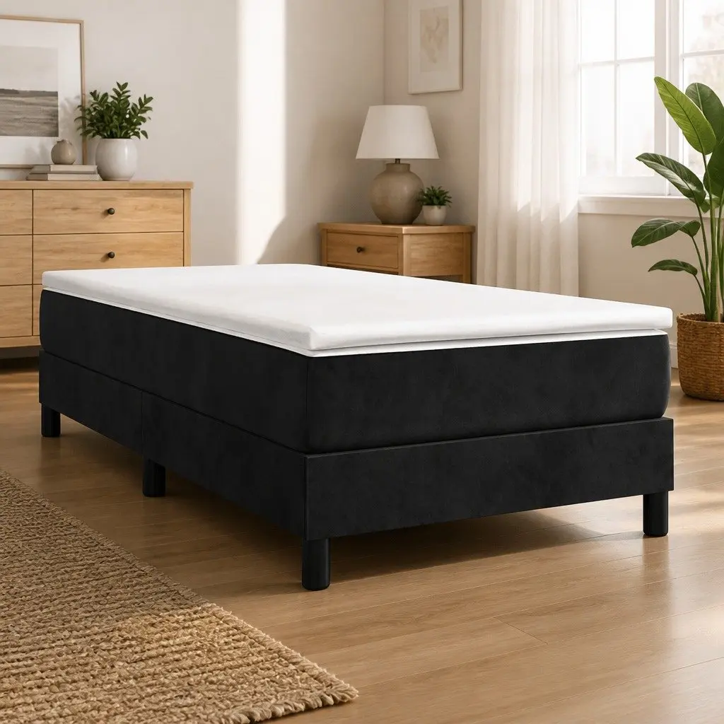 Pocket Spring Mattress Box Spring Bed Black Velvet King Single 106x203cm
