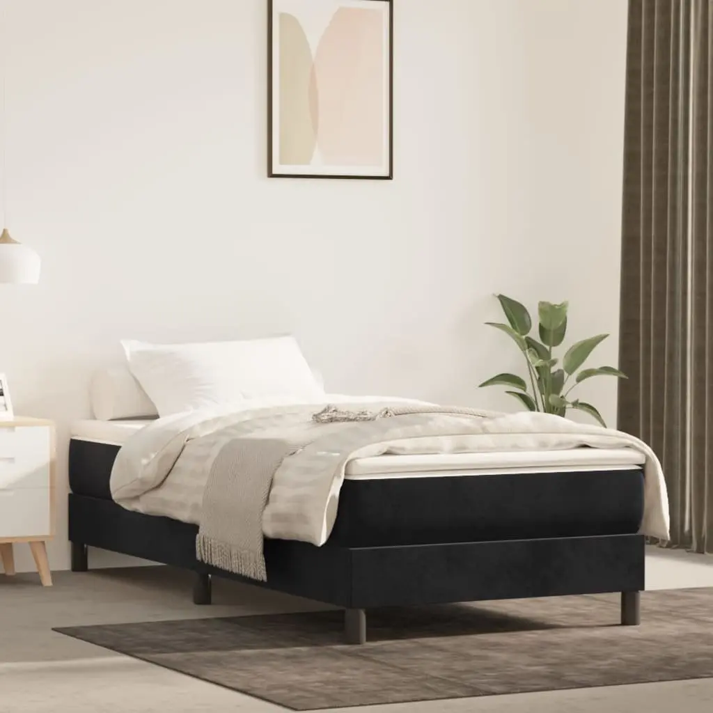 Pocket Spring Mattress Box Spring Bed Black Velvet King Single 106x203cm