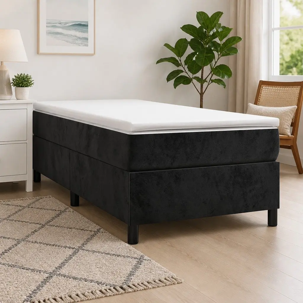 Box Spring Bed King Single Black Velvet 106x203 cm with Pocket Spring Mattress