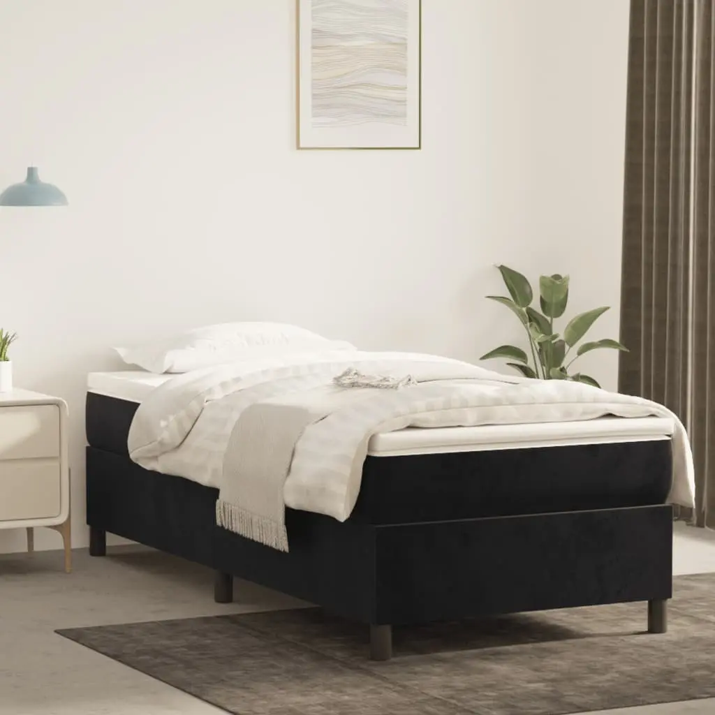 Box Spring Bed King Single Black Velvet 106x203 cm with Pocket Spring Mattress