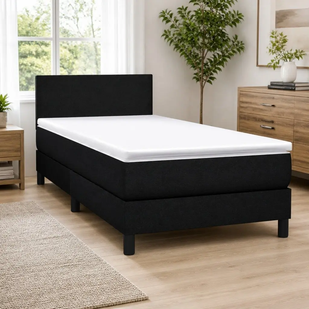 Box Spring Bed Adjustable Headboard King Single Black Fabric Pocket Spring Mattress