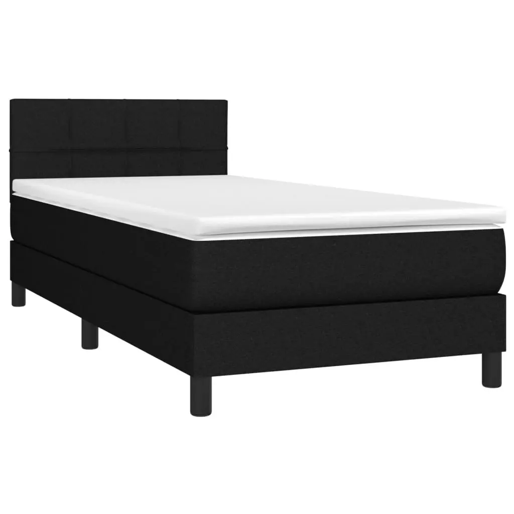 Box Spring Bed Black Fabric King Single 106x203 cm with Pocket Mattress