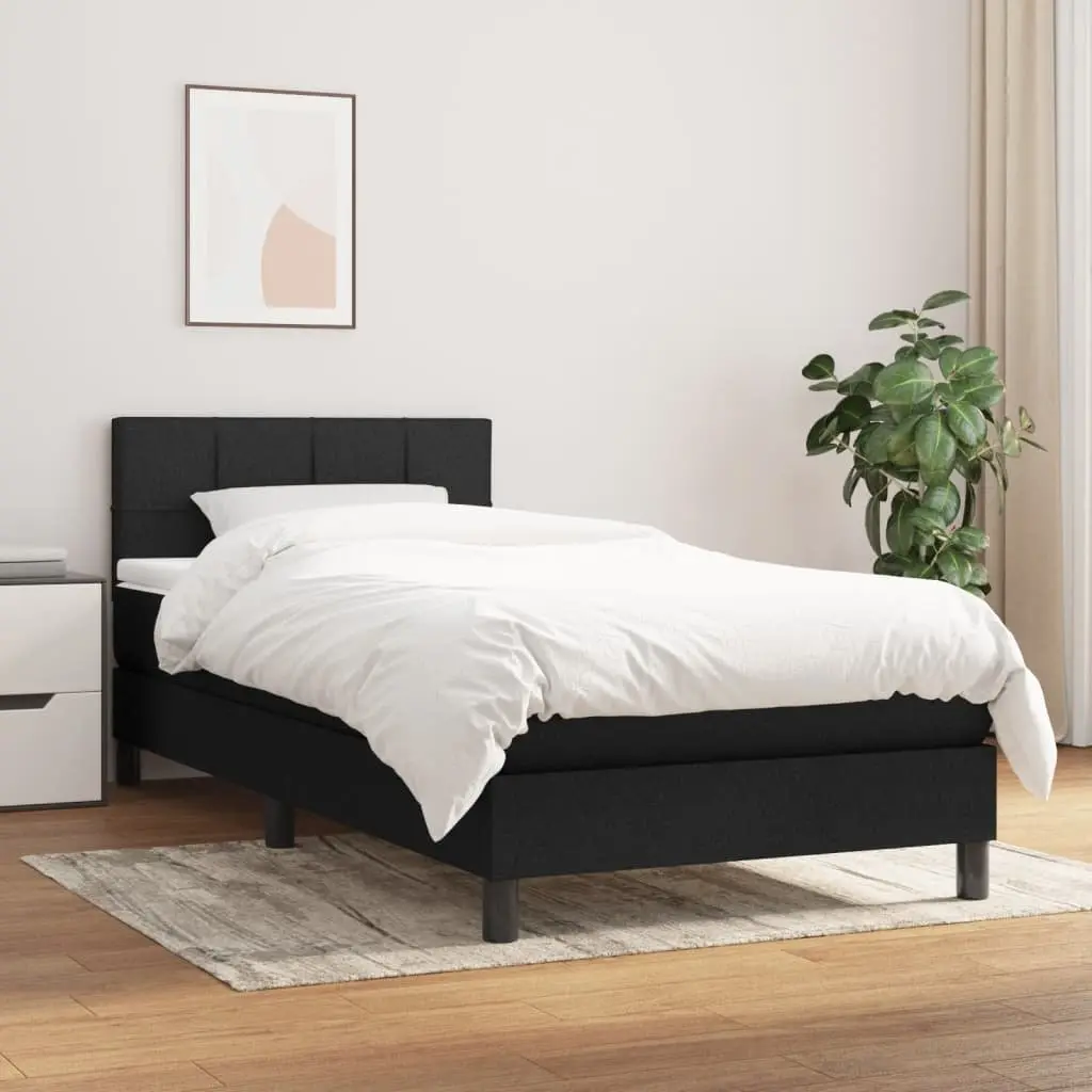 Box Spring Bed Black Fabric King Single 106x203 cm with Pocket Mattress