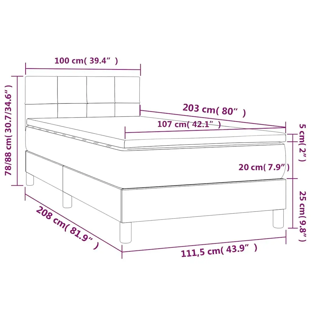 Box Spring Bed Black Fabric King Single 106x203 cm with Pocket Mattress