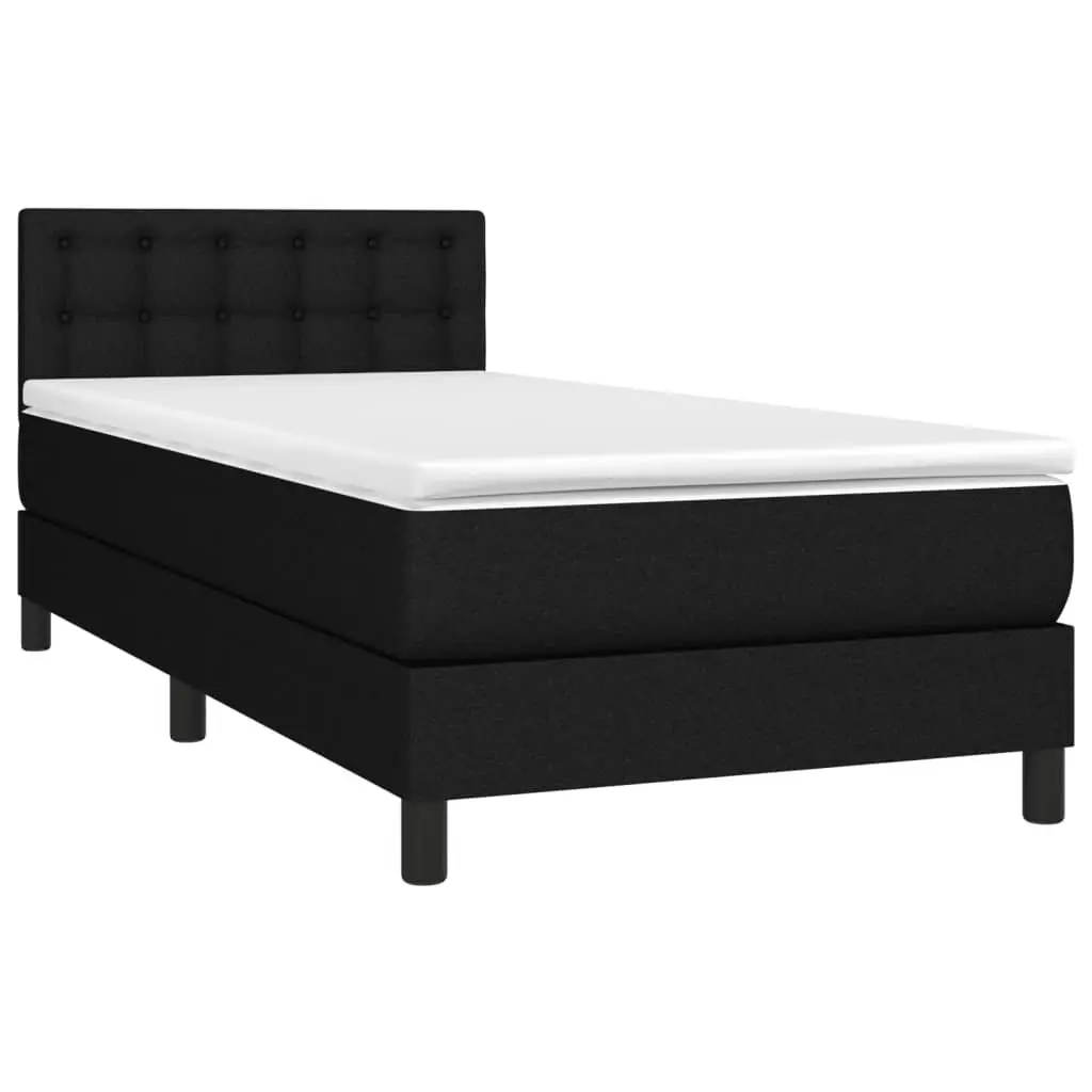 King Single Bed Frame with Pocket Spring Mattress Adjustable Black Fabric Headboard
