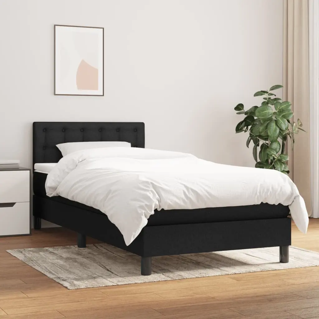 King Single Bed Frame with Pocket Spring Mattress Adjustable Black Fabric Headboard
