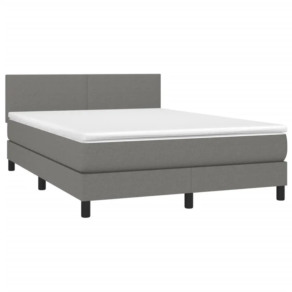 Queen Size Box Spring Bed with Adjustable Headboard Pocket Spring Mattress Grey Fabric