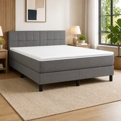 Grey Fabric Queen Box Spring Bed with Adjustable Mattress