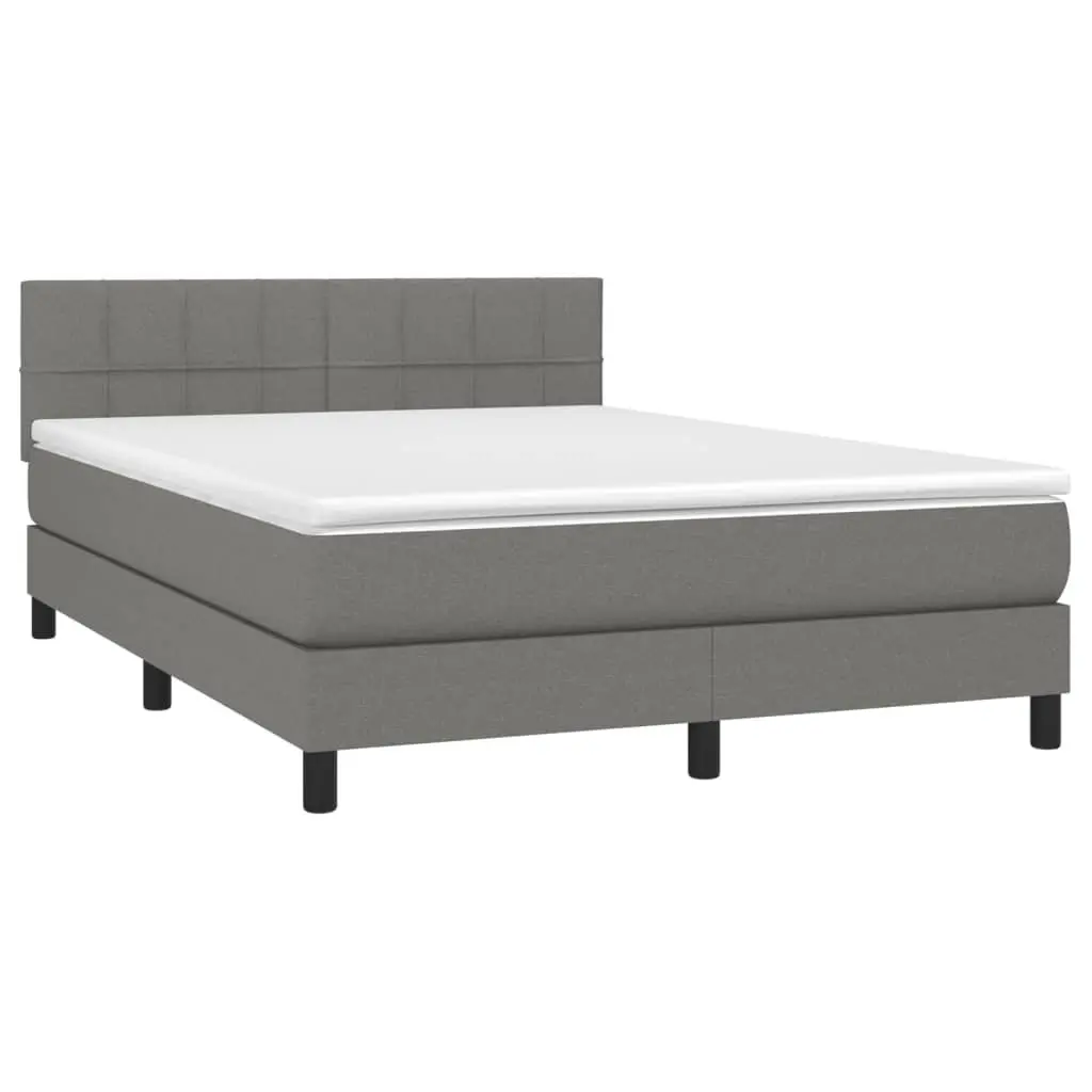Queen Size Box Spring Bed Grey Fabric Adjustable Height Headboard Pocket Spring Mattress