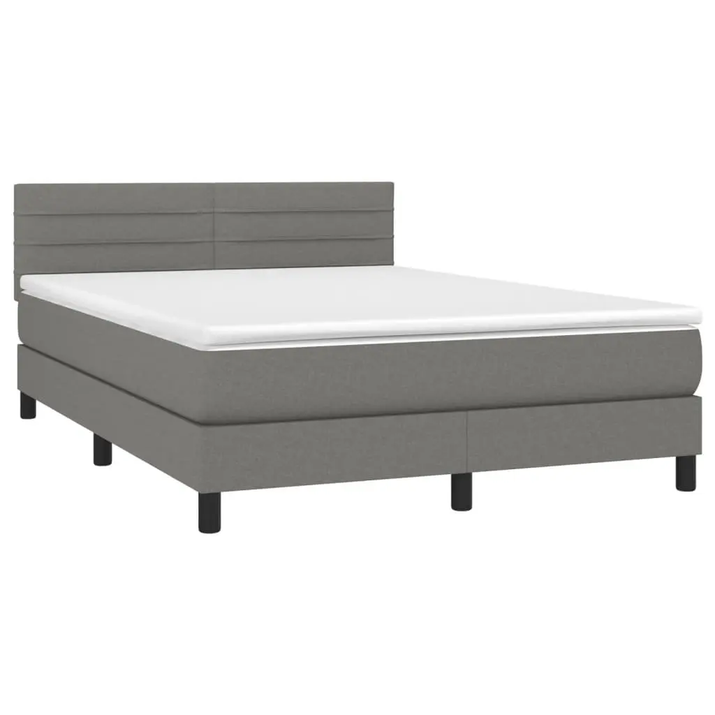 Box Spring Bed with Mattress Dark Grey Fabric Queen Size Adjustable Headboard