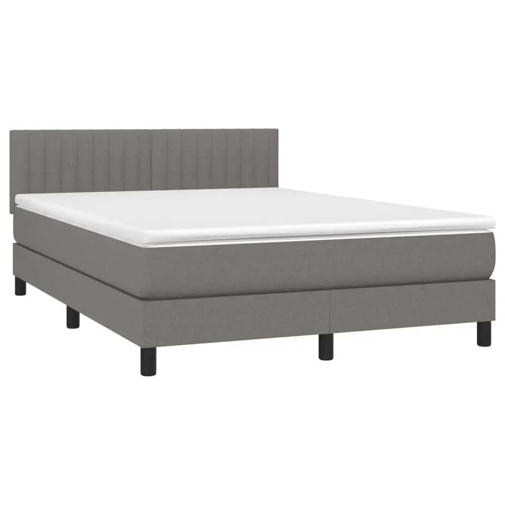 Box Spring Bed Frame Dark Grey Fabric Adjustable Headboard Pocket Spring Mattress Queen Size