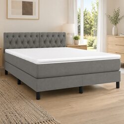 Queen Size Grey Fabric Box Spring Bed with Mattress