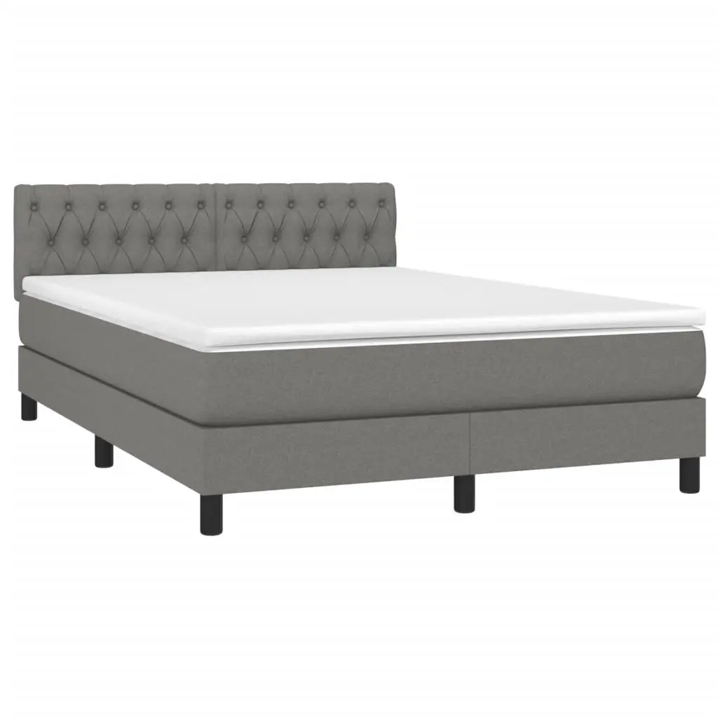 Box Spring Bed Queen Size Grey Fabric Adjustable Headboard with Pocket Spring Mattress