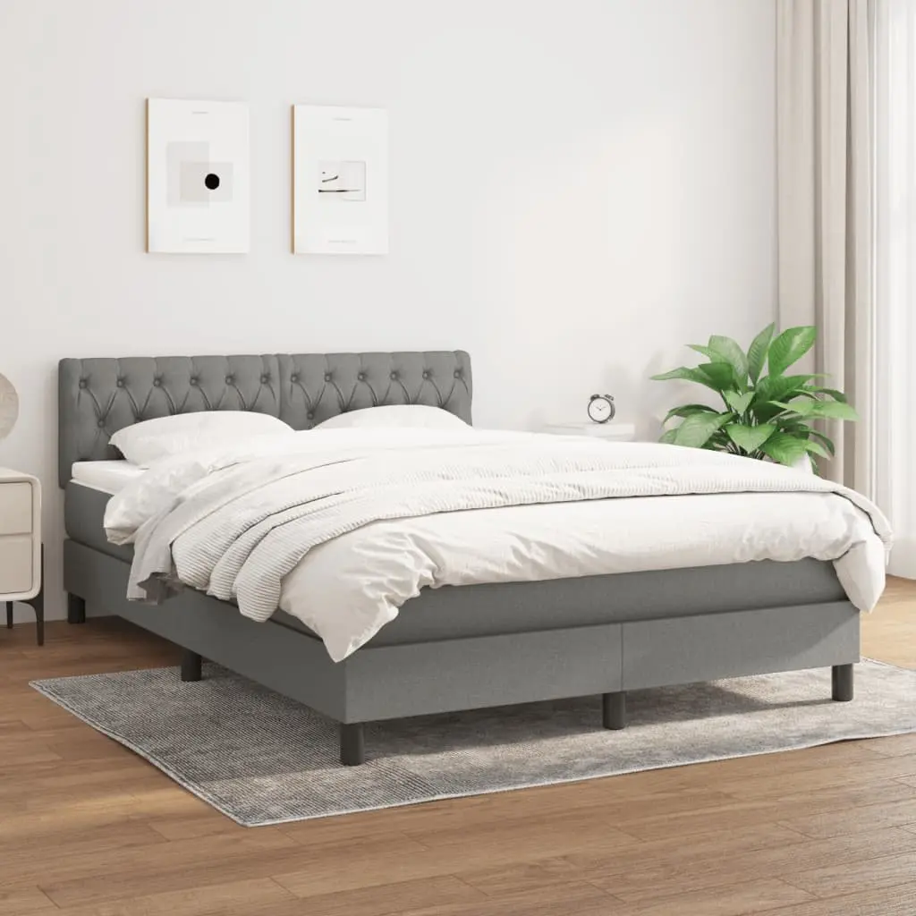Box Spring Bed Queen Size Grey Fabric Adjustable Headboard with Pocket Spring Mattress
