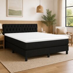 Queen Size Black Fabric Box Spring Bed with Pocket Spring Mattress