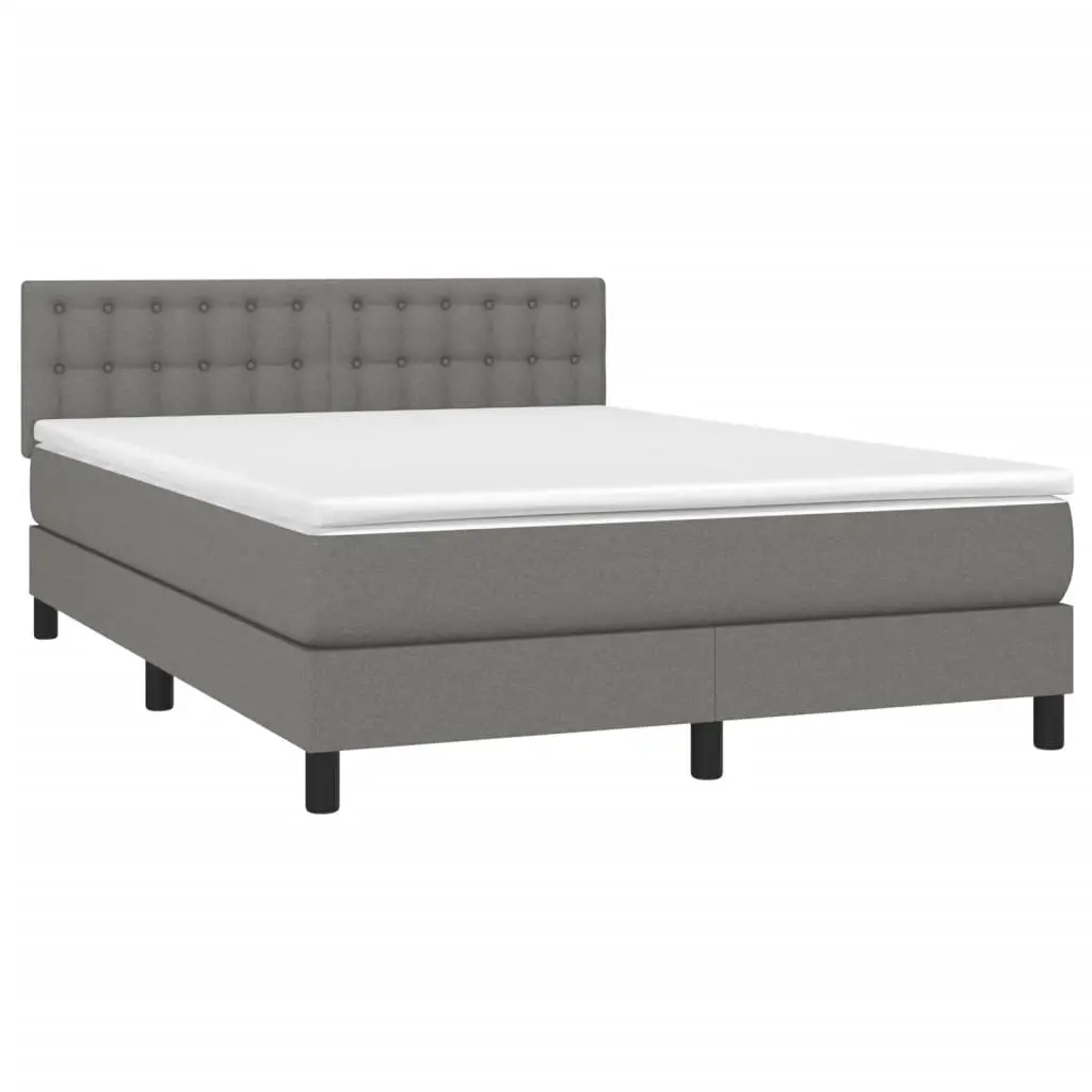 Box Spring Bed Grey Fabric Queen Size with Pocket Spring Mattress Adjustable Headboard