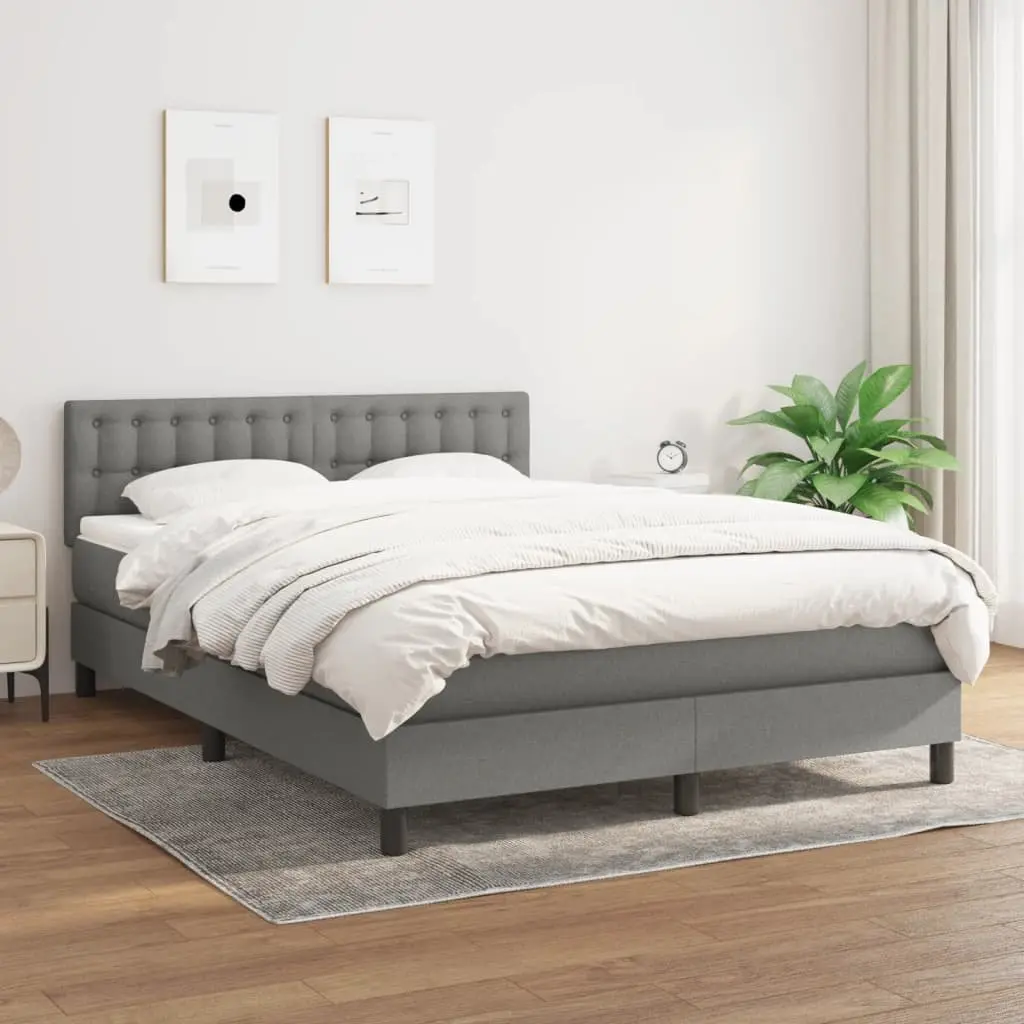 Box Spring Bed Grey Fabric Queen Size with Pocket Spring Mattress Adjustable Headboard