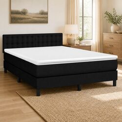 Queen Size Adjustable Headboard Box Spring Bed in Black