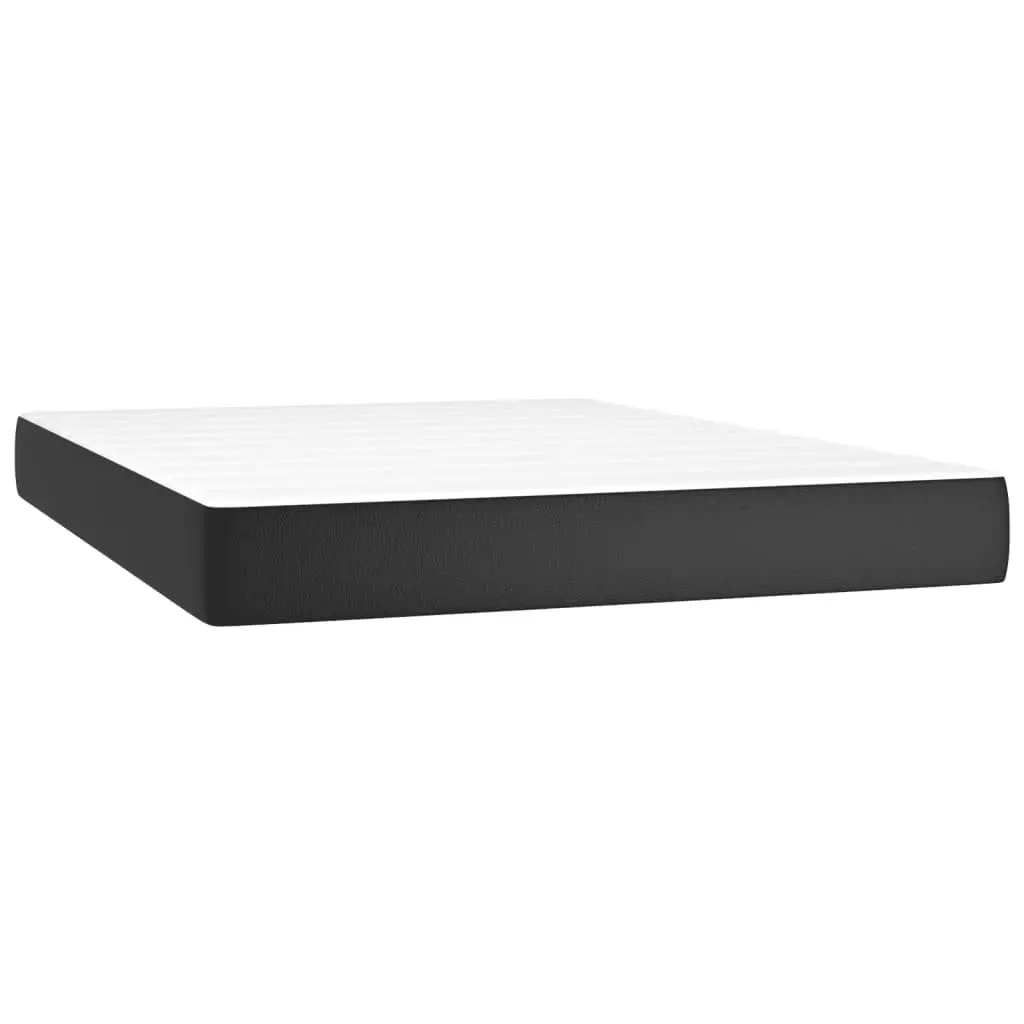 Box Spring Bed Black Faux Leather Queen Size with Pocket Spring Mattress