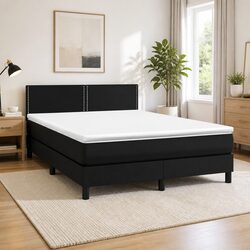 Queen Size Black Faux Leather Box Spring Bed
