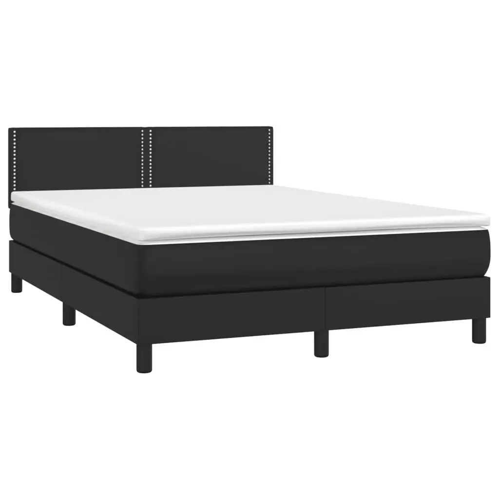 Queen Size Box Spring Bed Black Faux Leather with Pocket Spring Mattress