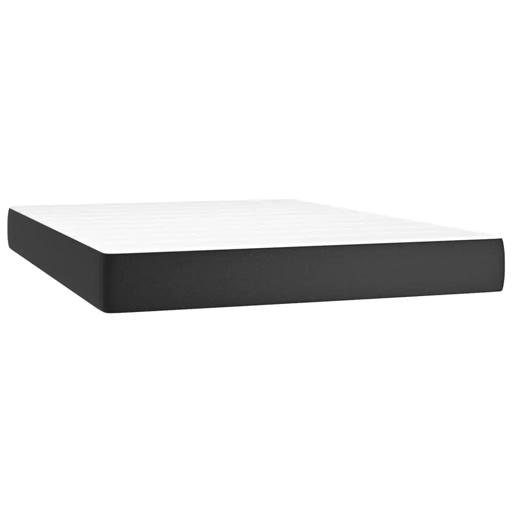 Queen Size Box Spring Bed Black Faux Leather with Pocket Spring Mattress