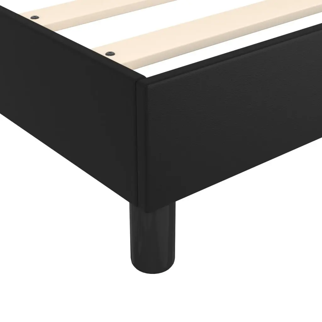 Queen Size Box Spring Bed Black Faux Leather with Pocket Spring Mattress