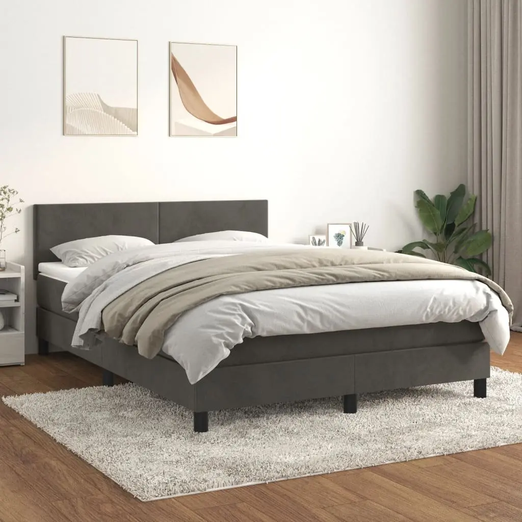 Box Spring Bed Grey Velvet Queen Size with Pocket Spring Mattress and Adjustable Headboard