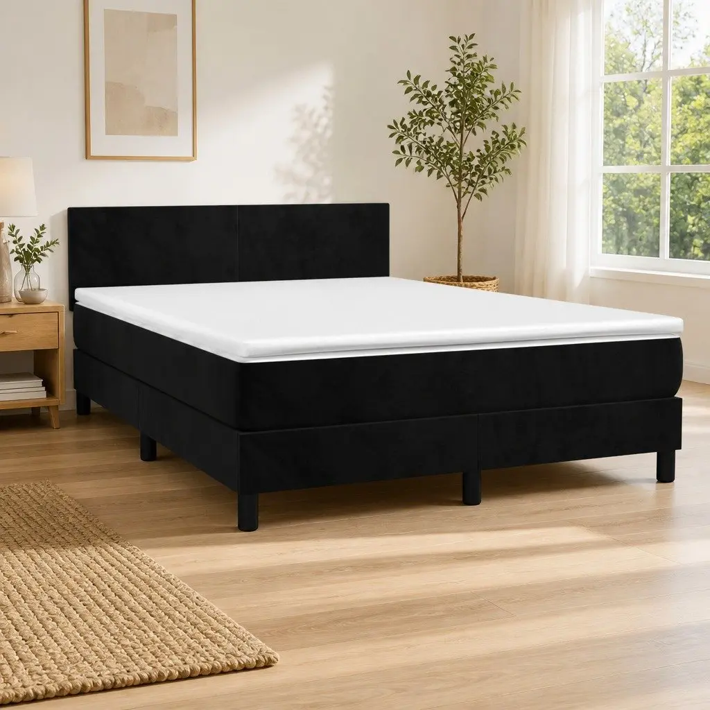 Queen Size Box Spring Bed Black Velvet 153x203 cm with Pocket Spring Mattress
