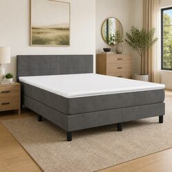 Velvet Upholstered Queen Box Spring Bed with Pocket Spring Mattress
