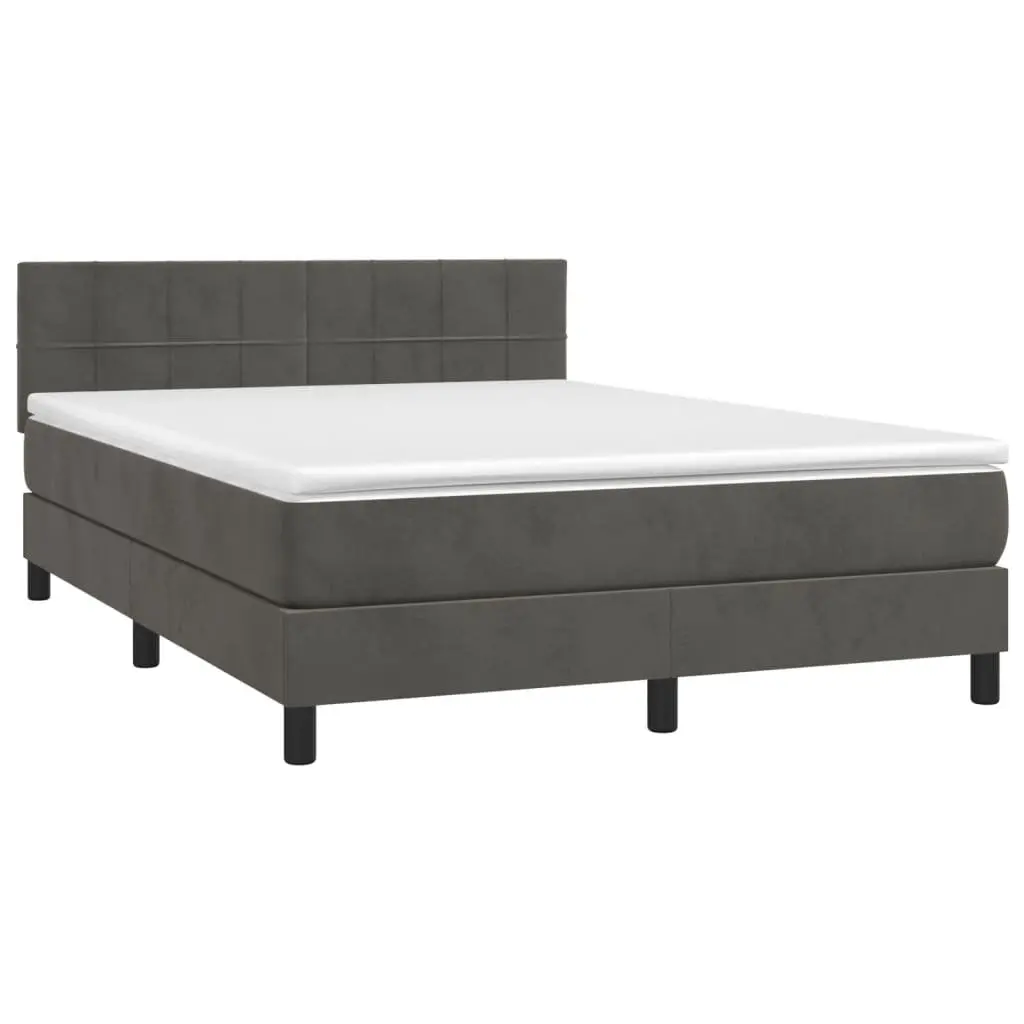Queen Size Box Spring Bed Dark Grey Velvet 153x203cm with Pocket Spring Mattress