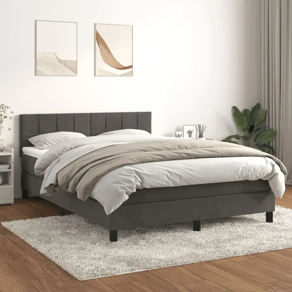 Queen Size Box Spring Bed Dark Grey Velvet 153x203cm with Pocket Spring Mattress