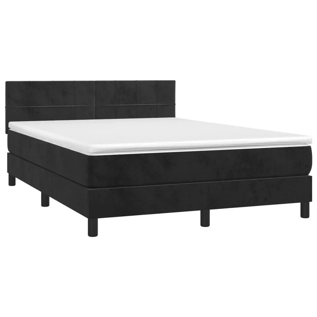 Box Spring Bed with Pocket Spring Mattress Black Velvet Queen Size 153x203cm