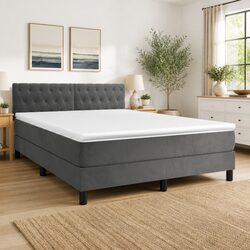Queen Size Velvet Box Spring Bed with Pocket Spring Mattress