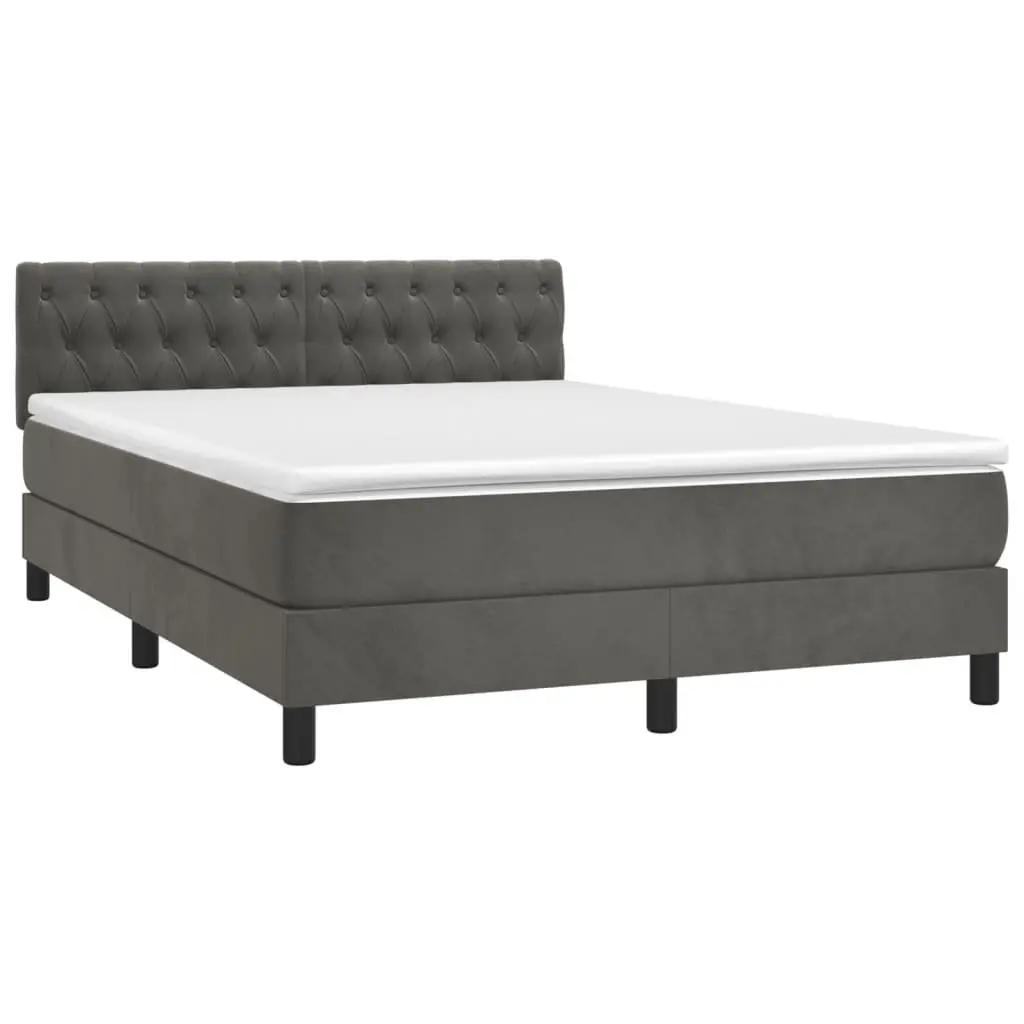 Box Spring Bed Queen Size Grey Velvet Upholstery Adjustable Headboard Pocket Spring Mattress