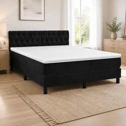 Queen Size Black Velvet Box Spring Bed with Pocket Mattress