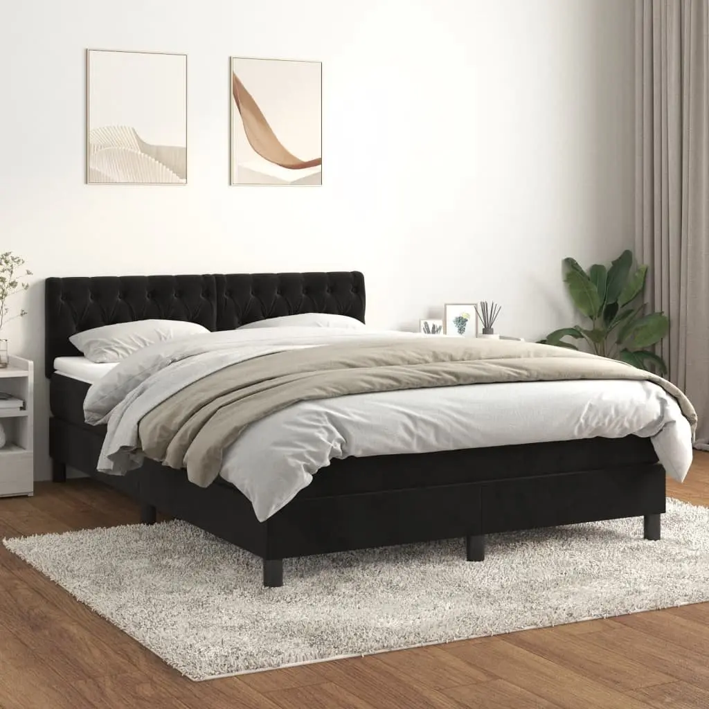 Box Spring Bed Black Velvet Queen Size with Adjustable Headboard and Pocket Spring Mattress