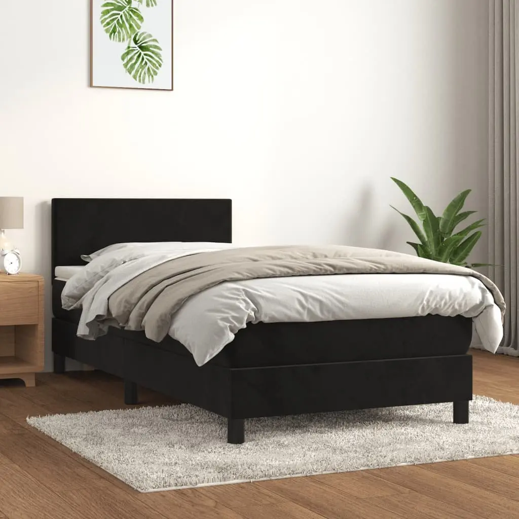Box Spring Bed Velvet Upholstered King Single Black Pocket Spring Mattress