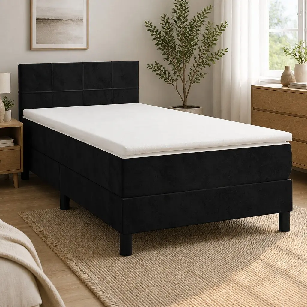 Box Spring Bed Velvet Black King Single 106x203 cm with Pocket Spring Mattress