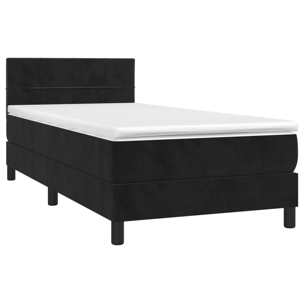 Box Spring Bed Velvet Black King Single 106x203 cm with Pocket Spring Mattress