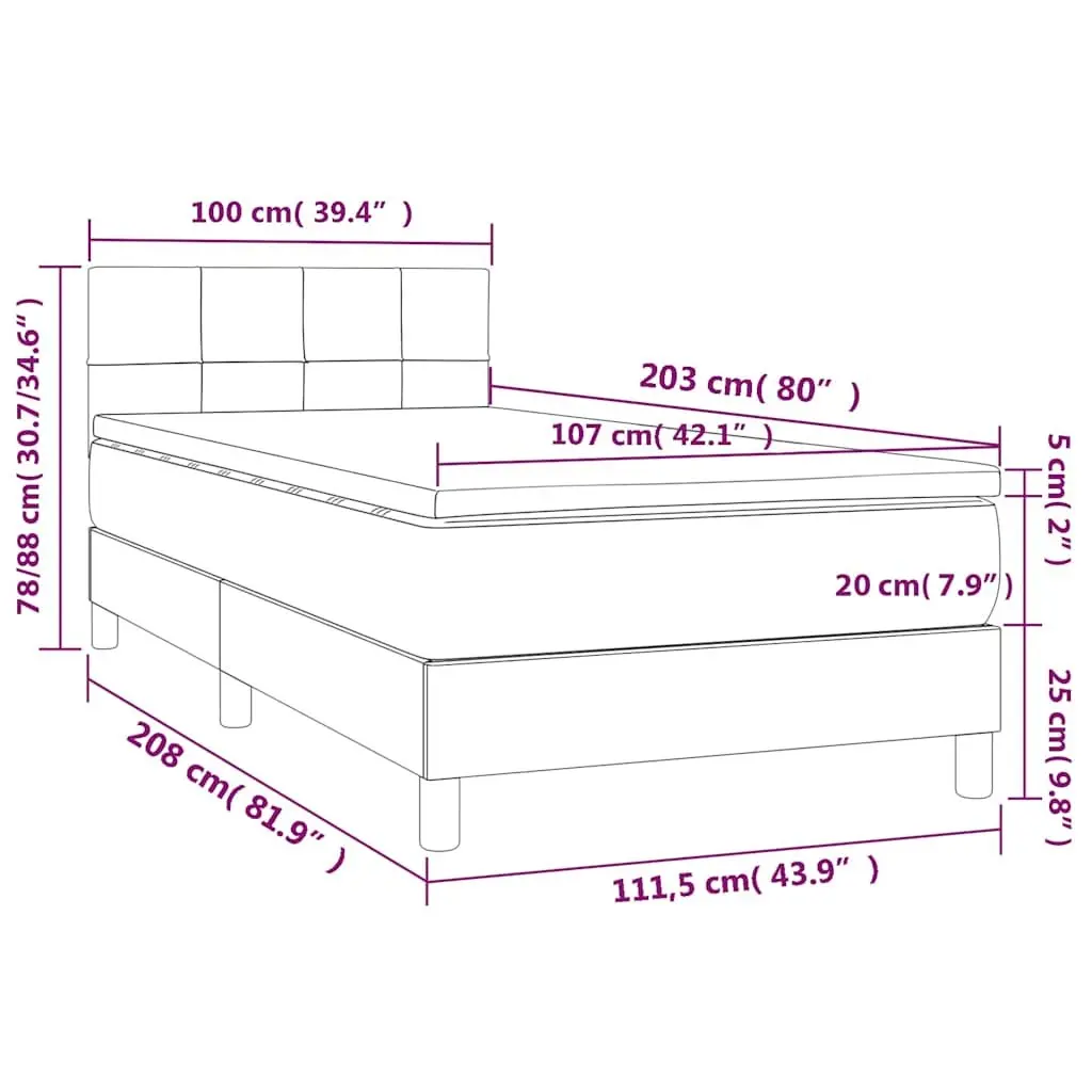 Box Spring Bed Velvet Black King Single 106x203 cm with Pocket Spring Mattress
