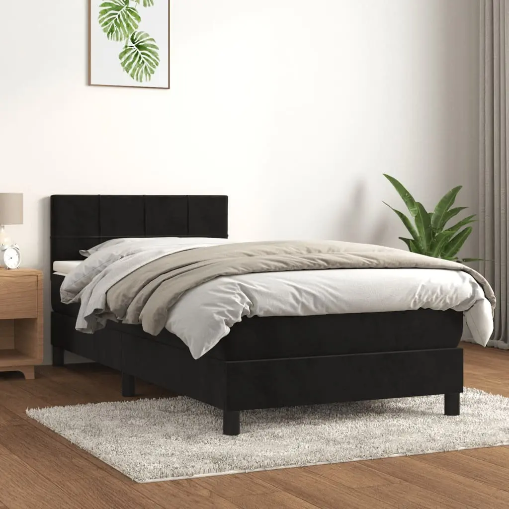 Box Spring Bed Velvet Black King Single 106x203 cm with Pocket Spring Mattress