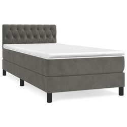 Box Spring Bed with Pocket Spring Mattress King Single Grey Velvet Headboard