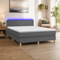 Queen Size Box Spring Bed with Pocket Spring Mattress and LED Headboard